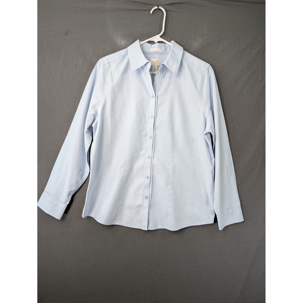 Chico's Effortless Lightweight Oxford Shirt Light Blue Size 1 Medium